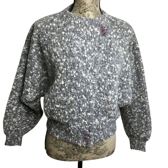 L.B. Diffusion Mohair Wool Dolman Cardigan M Gray Hong Kong 80s Artisanal Knit - Picture 1 of 9